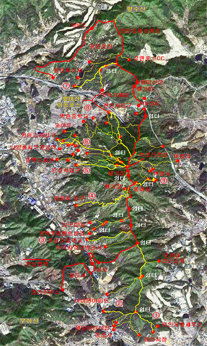 석성산 할미산 등산로 안내도(중동,동백동,삼가동,포곡읍마성리) 이미지