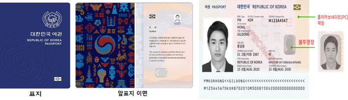 전자여권 앞표지와 뒷표지 사진