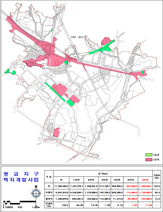 광교지구 단계별 준공계획도